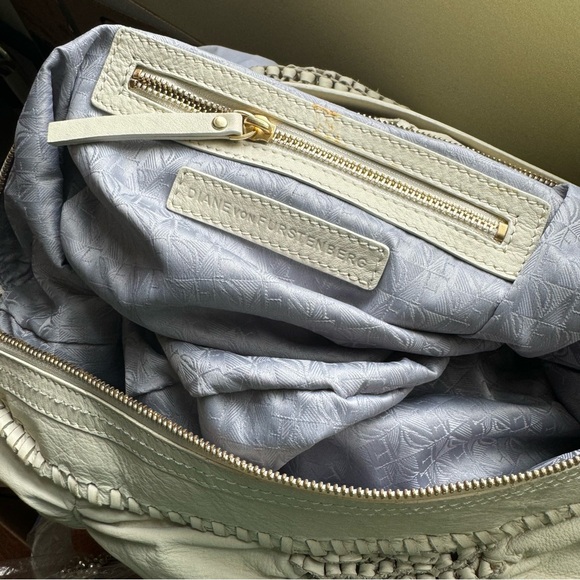 Diane Von Furstenburg DFV Kelli Leather Hobo Woven Bag Tote Ruched Tan Gold Soft - Picture 12 of 16